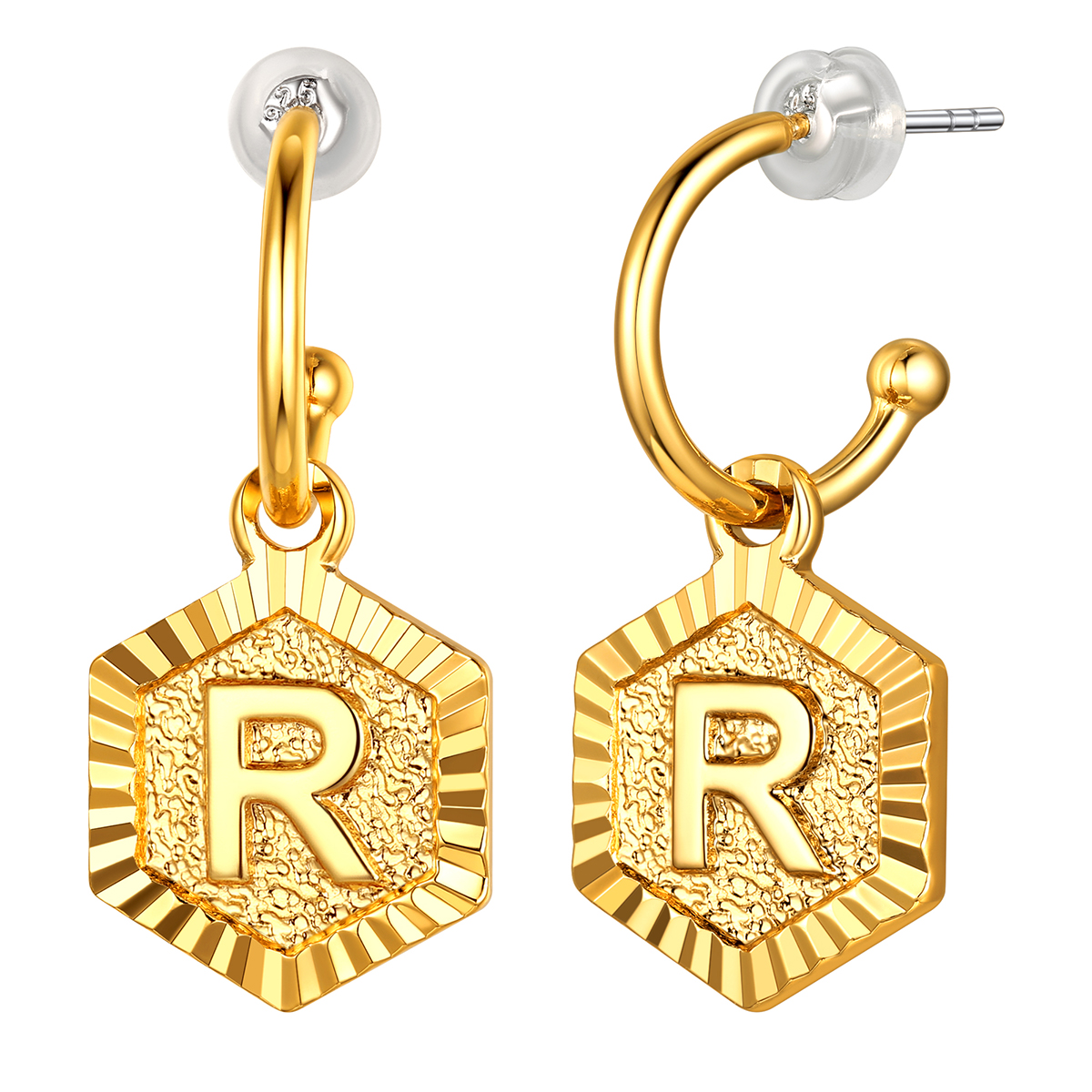 [Clearance] Womens Gold Plated Letter R Earrings Geometric Half Cirlce ...