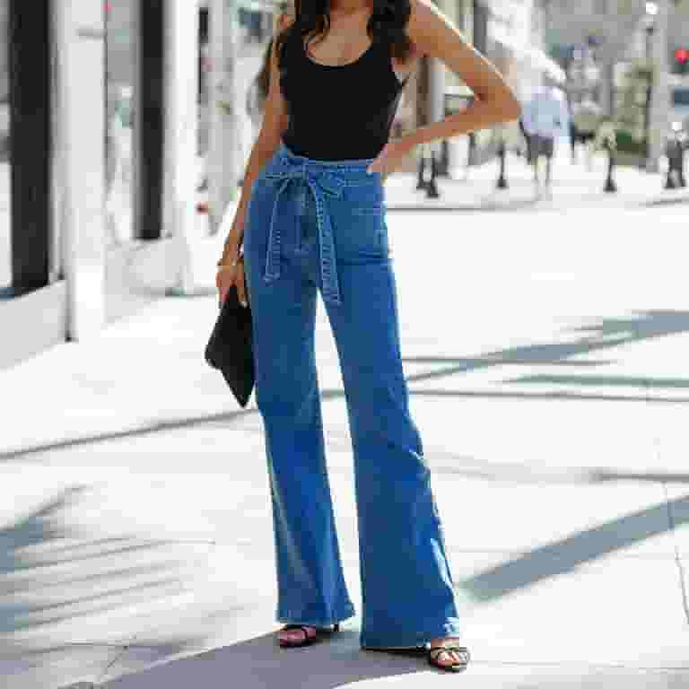 Womens High Rise Flare Jeans Vintage Bell Bottom Pants Retro 70s
