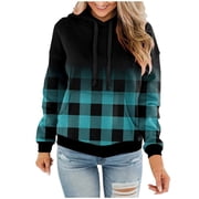 Womens Hoodies Gradient Pullover Sweatshirt Hooded Sweater Top Long Sleeve Casual Pullover Sweatshirts Fall Winter Plush Fleece Hoodie Jacket Workout Active Tops