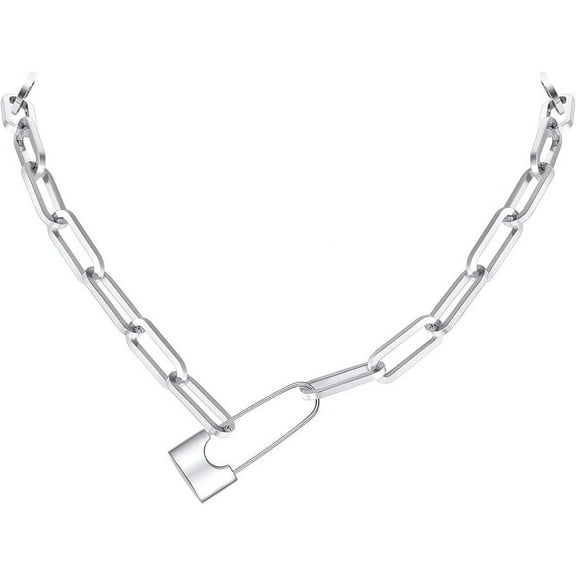 Clearance Womens Necklace Padlock Pendant Stainless Steel/14K Gold Plated Curb Chain Interlocking Friendship Necklace for Her Gift