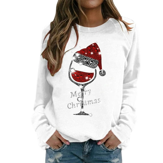 Clearance! Womens Oversized Sweatshirt Christmas Jumper Women's Sweatshirt Crew Neck Letter Print Christmas Casual Christmas Sweat Tops Christmas Sweatshirt for Women White M