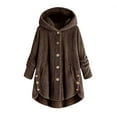 thumbnail image 1 of Clearance Womens Plus Size Button Jacket Plush Solid Color Hooded Jacket Loose Cardigan Coat Winter Jacket Sweater, 1 of 4