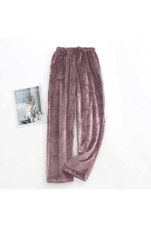Womens Plush Pajama Pants Drawstring Fuzzy Flannel Pj Pants Lounge Bottoms Sleepwear Velvet Home Pants with Pockets