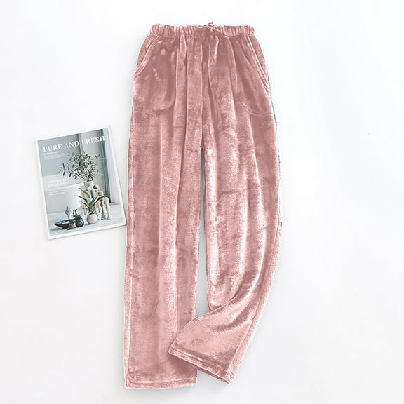 Womens Plush Pajama Pants Drawstring Fuzzy Flannel Pj Pants Lounge Bottoms Sleepwear Velvet Home Pants with Pockets