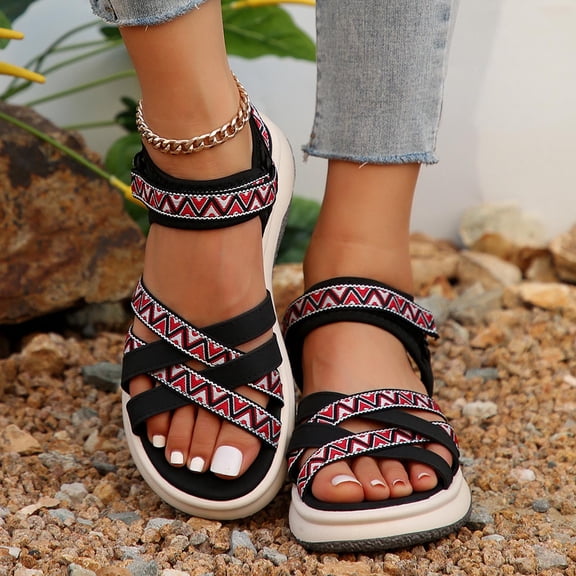 Clearance Womens Sandals, Xunlbb Women's Summer New Plus-size Ethnic Style Casual Fashion Wedge Sandals(Black,Size:36)