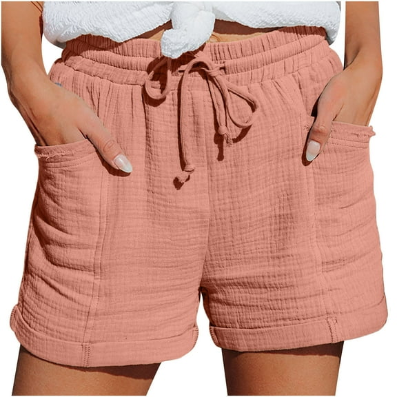 Womens Shorts Women Summer Drawstring Elastic Waist Casual Solid Shorts Short Pants Shorts Womens Shorts