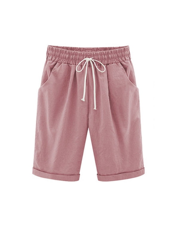 Womens Shorts Women's Summer Solid Five Points Large Size Cotton Linen Pants Casual Pants Workout Shorts Women Womens Striped Shorts