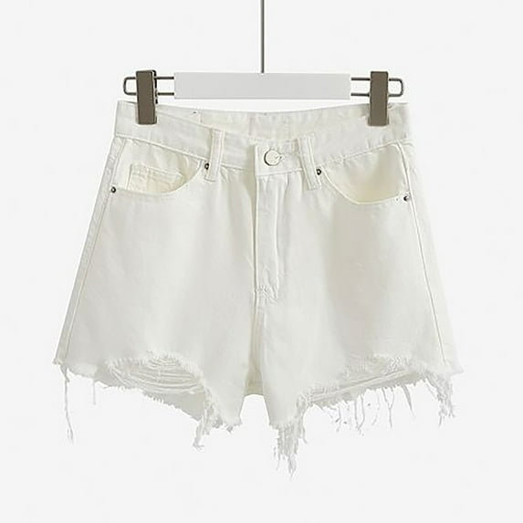 Clearance Womens Shorts Summer Solid Color High Waist Stretch Short Hot Jeans Casual Daily Beach Wide Leg Denim Shorts Daily-Wear