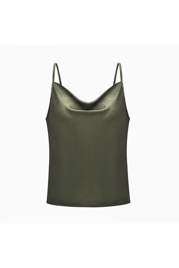 Clearance! Womens Silk Satin Tank Top V Neck Camisole Cami Spaghetti Strap Top Loose Sleeveless Blouses Tank Shirt, Army Green, XL