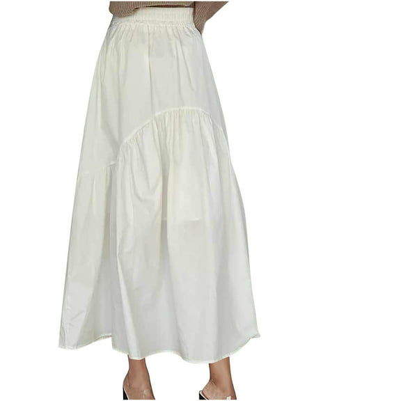 Womens Skirt Boho Elastic High Waist Ankle High Waisted A-Line Long Maxi Skirt Ladies Casual Commuting Solid Color High Waist Large Skirt Ndbuld,White,L