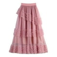 thumbnail image 1 of Womens Skirt Boho Elastic High Waist Ankle High Waisted A-Line Long Maxi Skirt Ladies Solid Color Black Cake Mesh Medium Long Style Large Size Skirt Ndbuld,Pink, 1 of 4