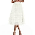 thumbnail image 1 of Womens Skirt Boho Elastic High Waist Ankle High Waisted A-Line Long Maxi Skirt Women Fashionable Solid Color Commuting Mesh Cake Skirt Ndbuld,White,2XL, 1 of 5