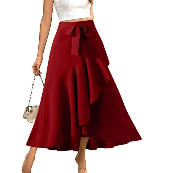 Womens Skirt Elastic High Waist Long Maxi Skirt Women Belt Lace Wrapped Buttocks Fishtail Skirt High Waisted Solid Color Irregular Half Length Skirt Ndbuld,Wine,XL