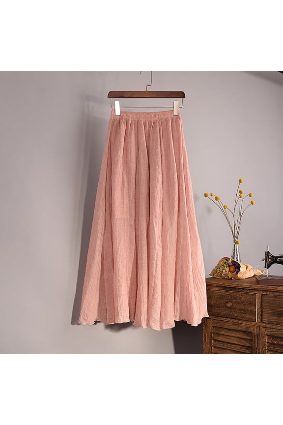 on Clearance Womens Skirt Elastic High Waist Long Maxi Skirt Women's Summer New High Waist Cool And Comfortable A-line Skirt Large Size Temperament Elastic Waist Mid Length Skirt Ndbuld,Pink