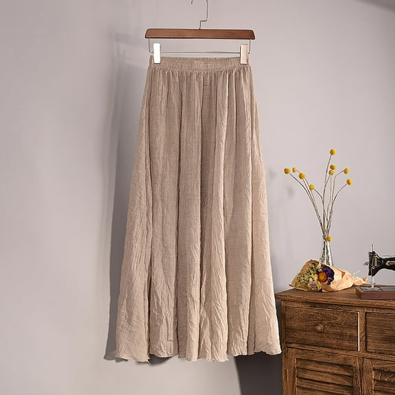 on Clearance Womens Skirt Elastic High Waist Long Maxi Skirt Women's Summer New High Waist Cool And Comfortable A-line Skirt Large Size Temperament Elastic Waist Mid Length Skirt Ndbuld,Beige