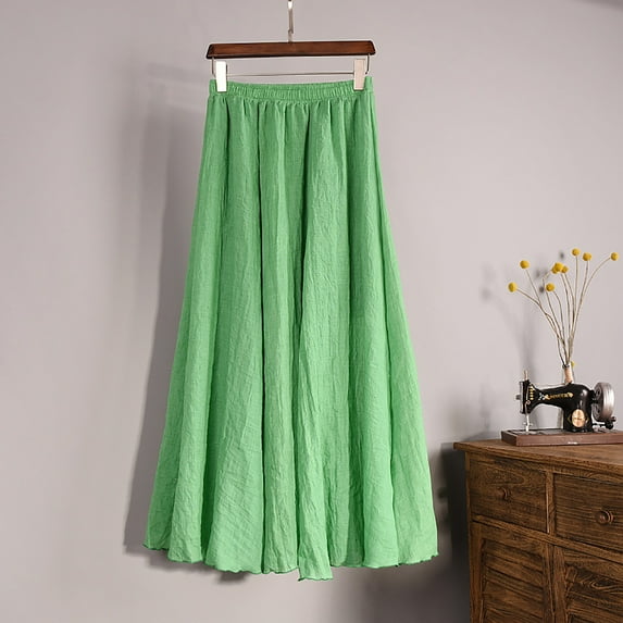on Clearance Womens Skirt Elastic High Waist Long Maxi Skirt Women's Summer New High Waist Cool And Comfortable A-line Skirt Large Size Temperament Elastic Waist Mid Length Skirt Ndbuld,Green