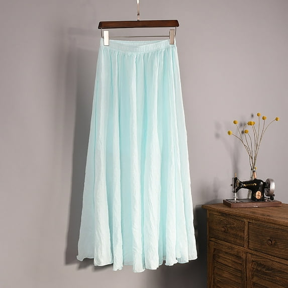 on Clearance Womens Skirt Elastic High Waist Long Maxi Skirt Women's Summer New High Waist Cool And Comfortable A-line Skirt Large Size Temperament Elastic Waist Mid Length Skirt Ndbuld,Light Blue