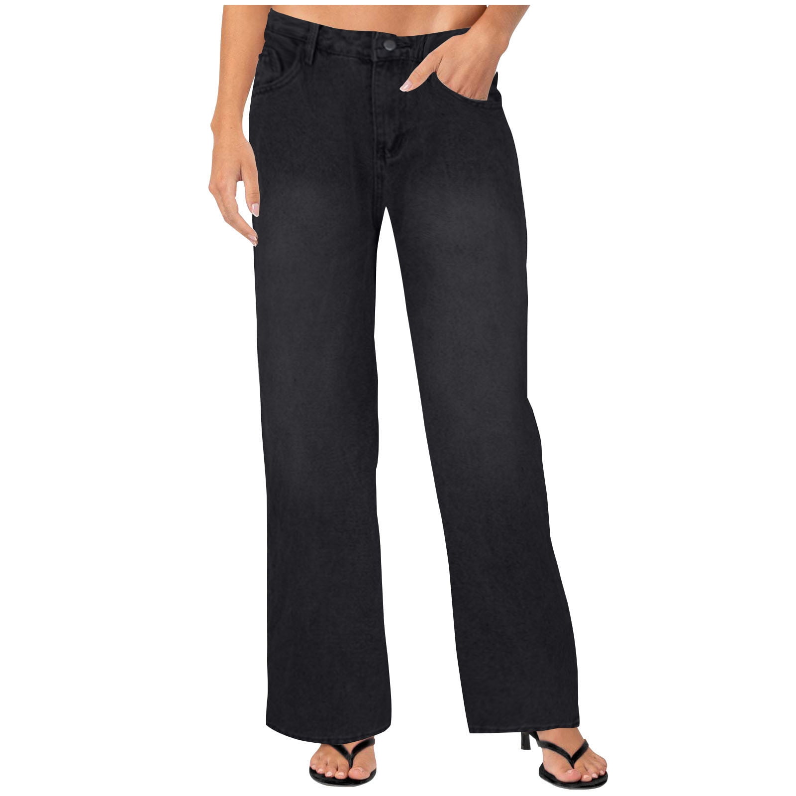 Clearance Womens Straight Leg Jeans Classic Mid Rise Wide Leg Strechy ...