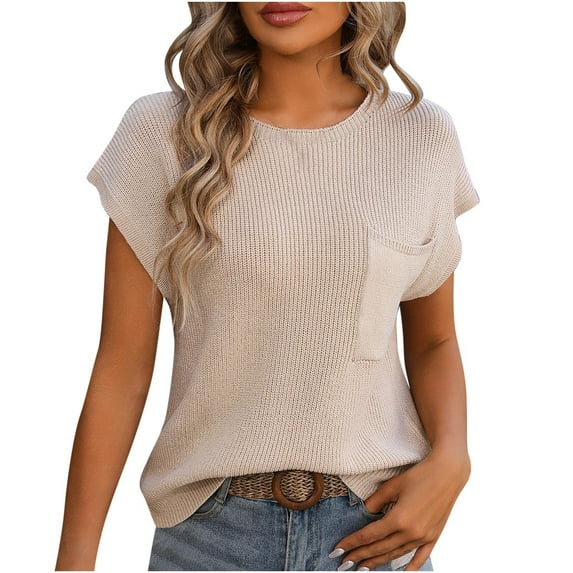 Womens Summer Dressy Tops qolati Casual Short Sleeve Crew Neck Ribbed Knit T Shirts 2024 Fashion Loose Basic Pullover Tunic Blouse with Pockets