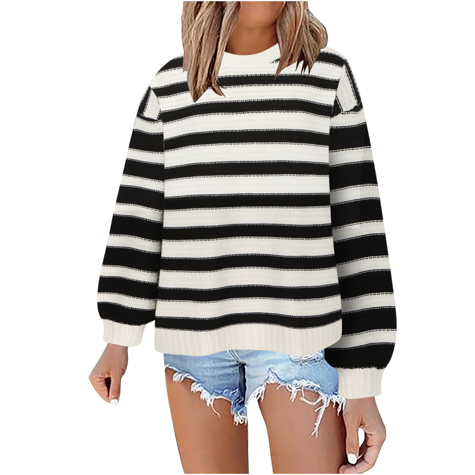 Fashion Stripe Round Neck Knitting Sweaters Fashion Stripe Round Neck Knitting Sweaters