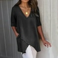 thumbnail image 1 of Clearance Womens Tops Under $5.0 With Free Shipping,AXXD Summer Fashion Cropped Sleeves V-Neck Cotton Line Loose Shirt Blouse Black 16, 1 of 7