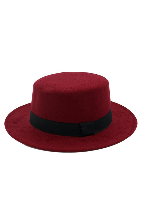Womens Wide Brim Felt Flat Top Fedora Hat Party Church Trilby Hats Cap
