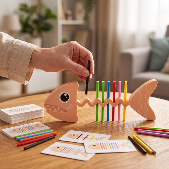 Clearance! Wooden Puzzle Board Game - Fishbone Pairing Activity, Memory and Pattern Recognition, Fun Family Game, Toddler Learning Toys