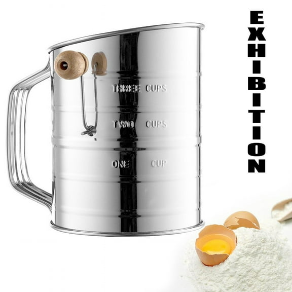 Clearance Woodworking Tools under $5,3-Cup Stainless Steel Rotary Hand Crank Flour S ifter with 2 Wire Agitator