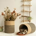 thumbnail image 1 of Clearance!Woven Storage Basket Decorative Natural Rope Basket Wooden Bead Decoration for Blankets,Toys,Clothes,Shoes,Plant Organizer Bin with Leather Handles Living Room Home Decor, Jute, 1 of 7