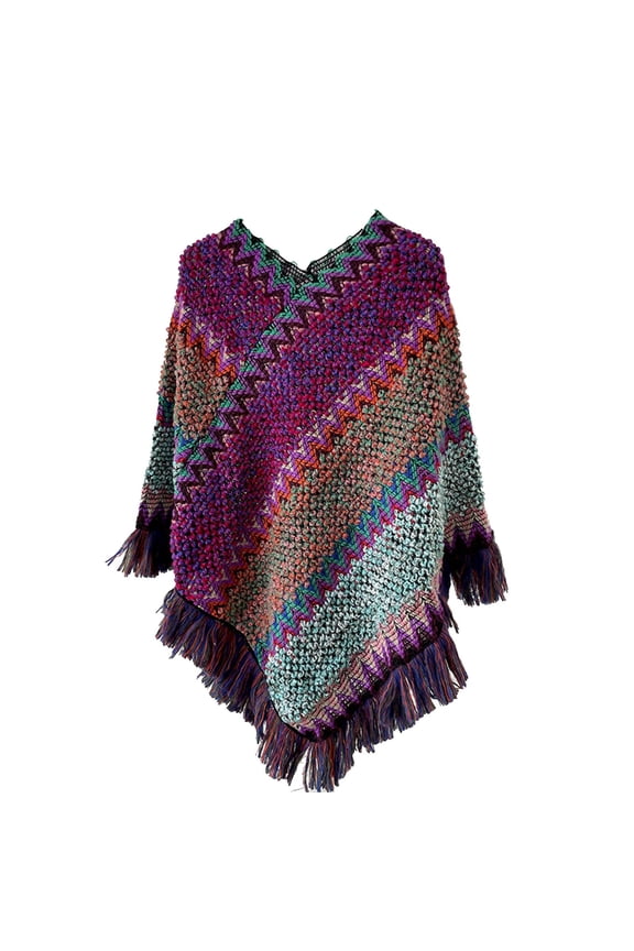Clearance Wraps Women Nationl Print Colourful Splice Poncho with Tassels Knitted Shawl Scarf Fringed Wraps Pashminas Sweater Pullover Cape Gifts for Women Sweater Tassel Hem Shawl Wrap Cloak
