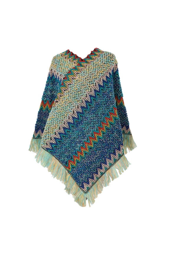 Clearance Wraps Women Nationl Print Colourful Splice Poncho with Tassels Knitted Shawl Scarf Fringed Wraps Pashminas Sweater Pullover Cape Gifts for Women Sweater Tassel Hem Shawl Wrap Cloak