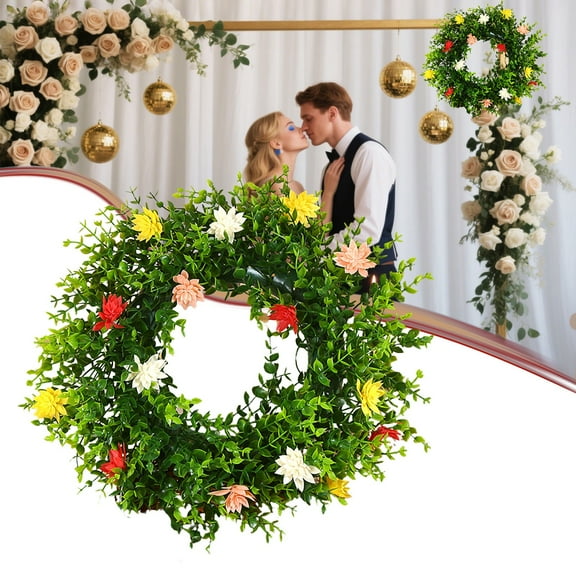 Clearance Wreath under $10,Outdoor Front Door Spring Flowers Welcome Summer Flowers Weather Green Year Round Wreaths Home Rural Outdoor Indoor Decoration Home Decoration