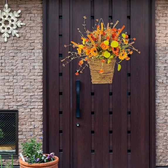 Clearance Wreath under $20,Fall Door Hanger Basket Wreath Artificial Autumn Decor Maple Basket Hanging Baskets For Plants Outdoor Home Porch Farmhouse Decor Wreaths For Window Home Wall Decor