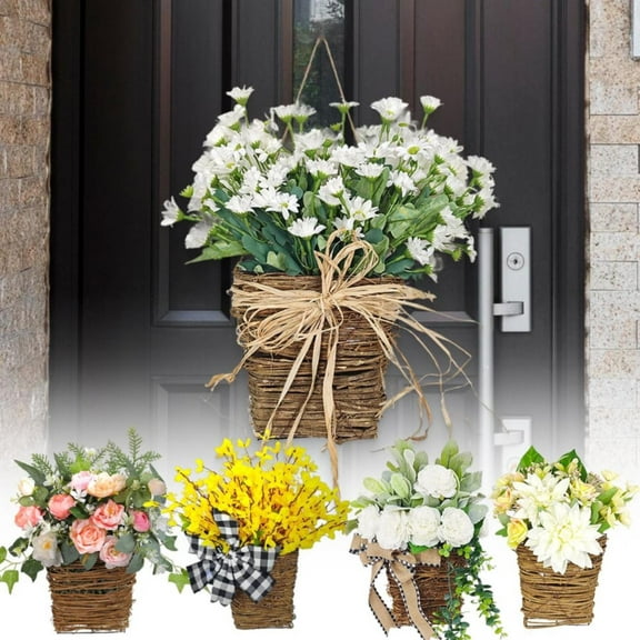 Clearance Wreath under $20,Hydrangea Door Hanger Basket Wreath 2024 New Spring Wreaths For Front Door Front Porch Decor Farmhouse Artificial Flowers Seasonal Welcome Sign Front Door Basket Wre