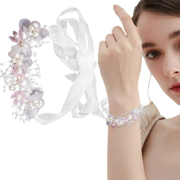 Clearance Wreath under $5,Wedding Bridal Wrist Corsage Bride Wrist Flower Corsages Pearl Bracelet Wristband For Girl Bridesmaid Prom Homecoming Hand Flowers Decor