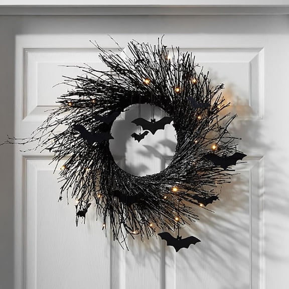 Clearance Wreath under $10,Black Bat Wreath Halloween Wreath For Front Door Home Wall Decor For Halloween Night Lighted Bat Door Wreath Black.