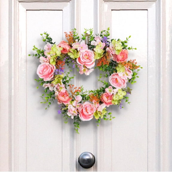 Clearance Wreath under $10,Idyllic Heart Shaped Wreath Floral Rose Artificial Garland Door Wreath For Home Wedding Decoration