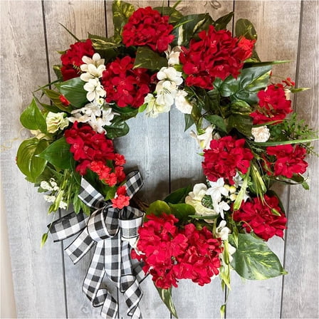 Clearance Wreath under $10,Red Geranium Wreath Spring Summer Front Door Red Geranium Summer Wreath Home Decor