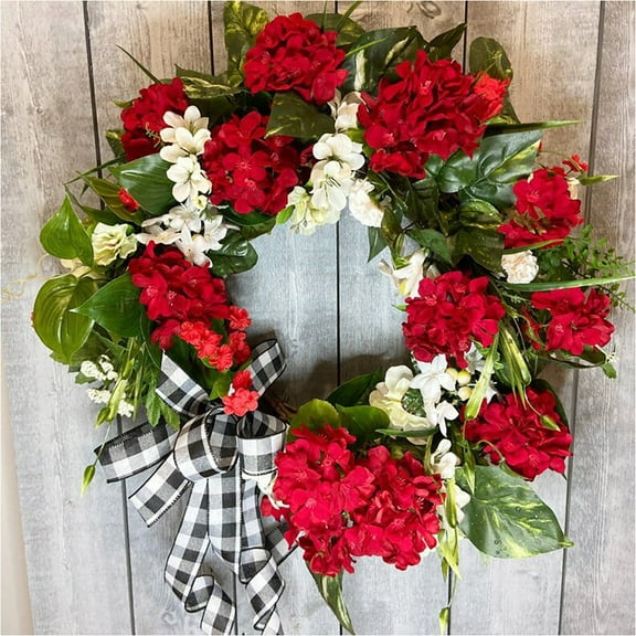 Clearance Wreath under $10,Red Geranium Wreath Spring Summer Front Door Red Geranium Summer Wreath Home Decor