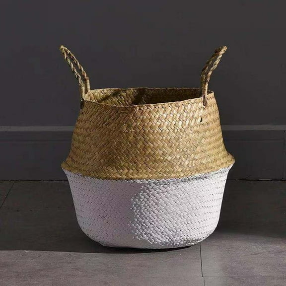 Clearance Wreath under $5,Handle With Handle Collapsible Straw Plaited Pushgrass Storage Basket Pot Basin Plaited Rattan Basket