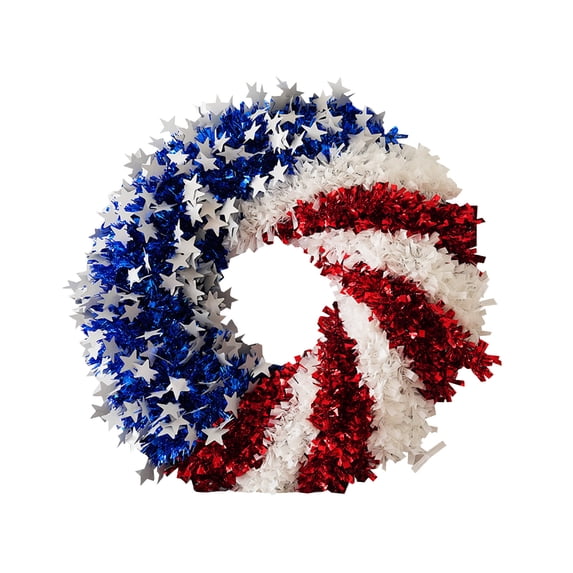 Clearance!XEOVHV 19.7Inch 4th of July Patriotic Day Wreath, Artificial Roses Wreath for Front Door Red Blue White Flower Wreath with Star Patriotic Decorations for Memorial Day Independence Day Vetera