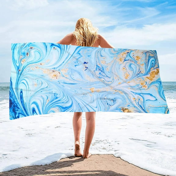 Clearance!XEOVHV Blue Gilt Sand Beach Towel,28"x60" Microfiber Beach Towels for Travel, Quick Dry Towel for Swimmers Sand Proof Beach Towels for Women Men Girls Kids, Cool Pool Towels