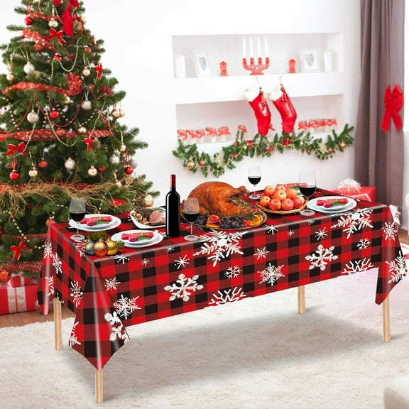 Clearance!XEOVHV Christmas Snowflake Plastic Party Tablecloth Decorations,Red and White Snowflake Xmas Disposable Table Cover for Winter Christmas Holiday Supplies,54x108 inch