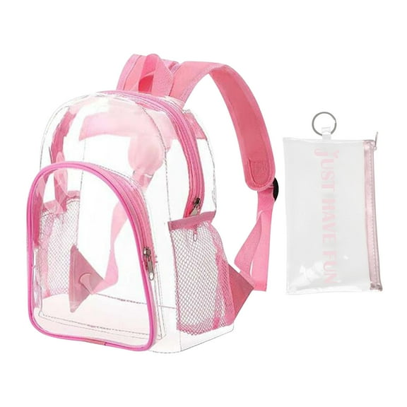 Clearance!XEOVHV Clear Backpack Heavy Duty Clear Bookbag Transparent Backpack See Through Plastic Backpacks for School, Work,Concert,College (Pink,12in*12in)