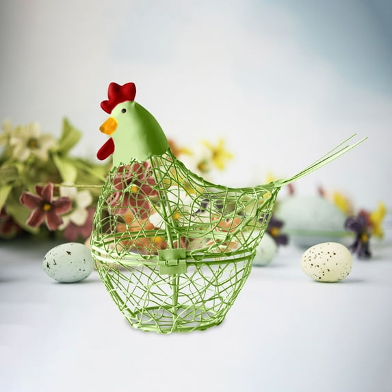 Clearance!XEOVHV Metal Wire Egg Basket, Chicken Shaped Egg Collection Storage Basket Portable and Practical Food Storage Basket