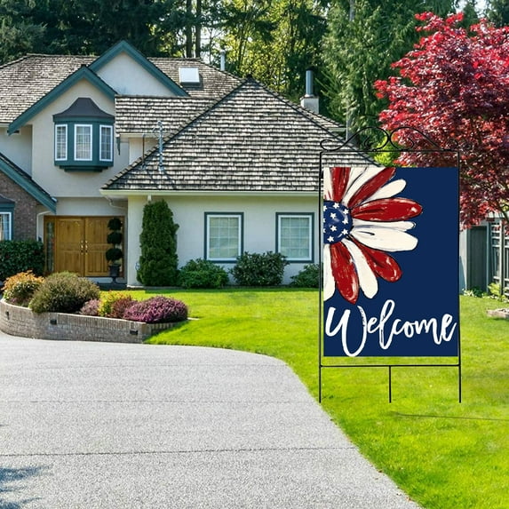 Clearance!XEOVHV Summer Welcome July 4th Patriotic american usa Red Blue White Sunflower Daisies Double-sided Garden Flag 12x18 inch,Outdoor Yard Independence Day Memorial Day Garden Flag Decoration