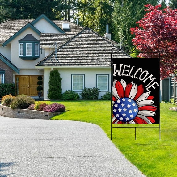 Clearance!XEOVHV Summer Welcome July 4th Patriotic american usa Red Blue White Sunflower Daisies Double-sided Garden Flag 12x18 inch,Outdoor Yard Independence Day Memorial Day Garden Flag Decoration