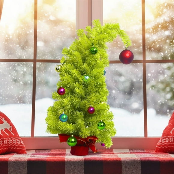 (Clearance) XIANXIAN 24.4 Inch Artificial Christmas Tree, Green Mini Bendable Tabletop Hinged Christmas Tree with Plastic Stand Branch Tips for Xmas Party Supplies Home Indoor Decoration
