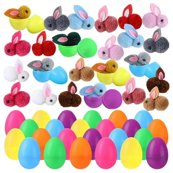(Clearance)XIANXIAN 24 Pack Easter Bunny Eggs Filled 24 Easter Eggs with 24 Cute Plush Toys Colorful Easter Basket Fillers Stuffers for Easter Teens Egg Hunt Game Gifts Sensory Toys for Kids