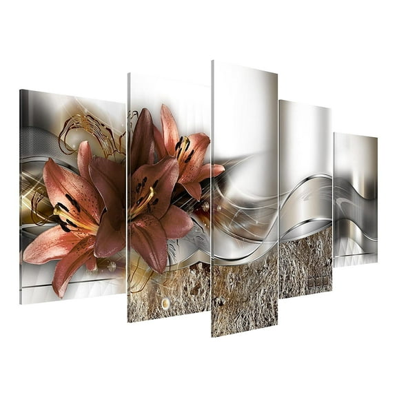 (Clearance) XIANXIAN 5 Panel Yellow Orchid Flowers Canvas Print - Abstract Golden Floral Wall Decor Poster, 5 pieces Wall Art Painting Decor for Home Decoration Artwork Picture Bedroom Wall Decor